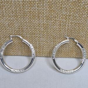 Sterling Silver Signed JCM Etched & Solid Textured Hoop Earrings